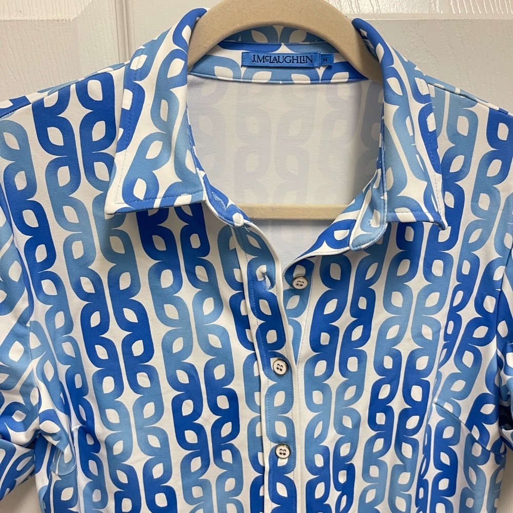 J. Mclaughlin Blue Pattern Button Down Top - image 7